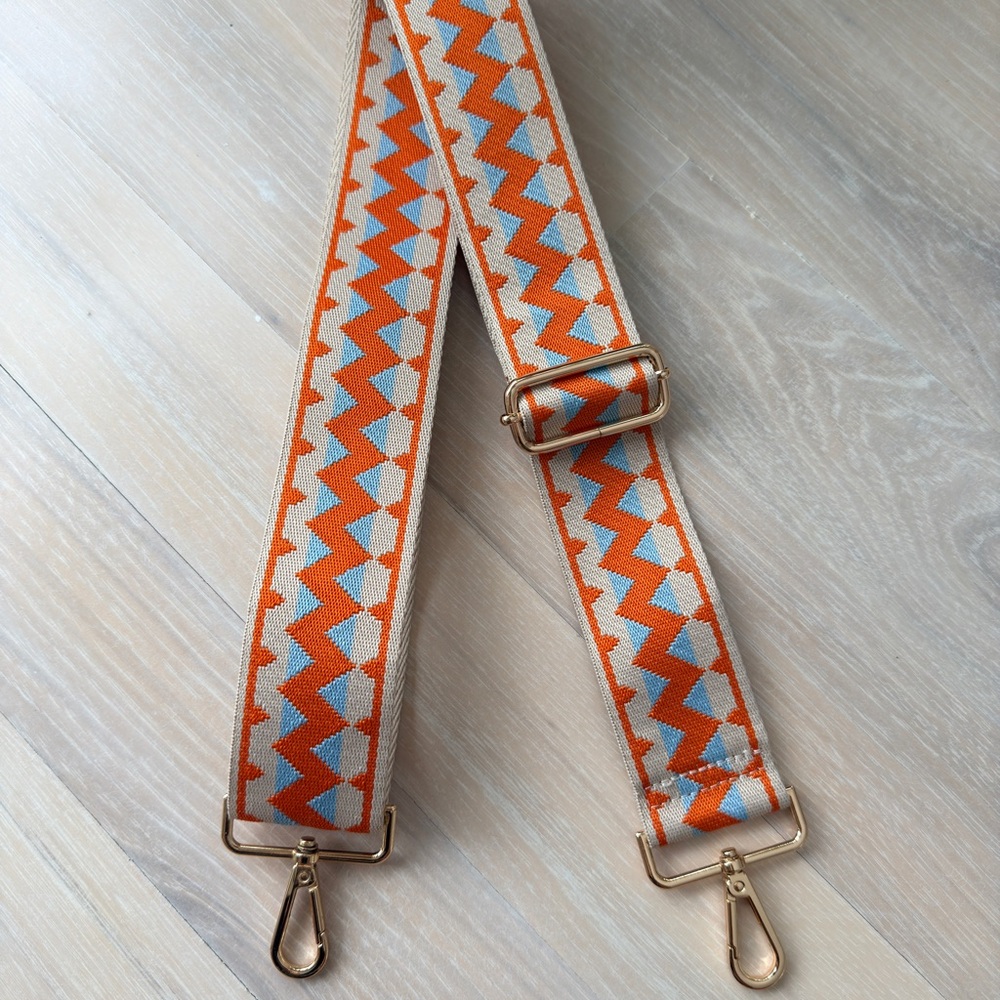 Ahdorned - Zigzag Interchangeable Woven Bag Strap - Cream/Orange/Blue
